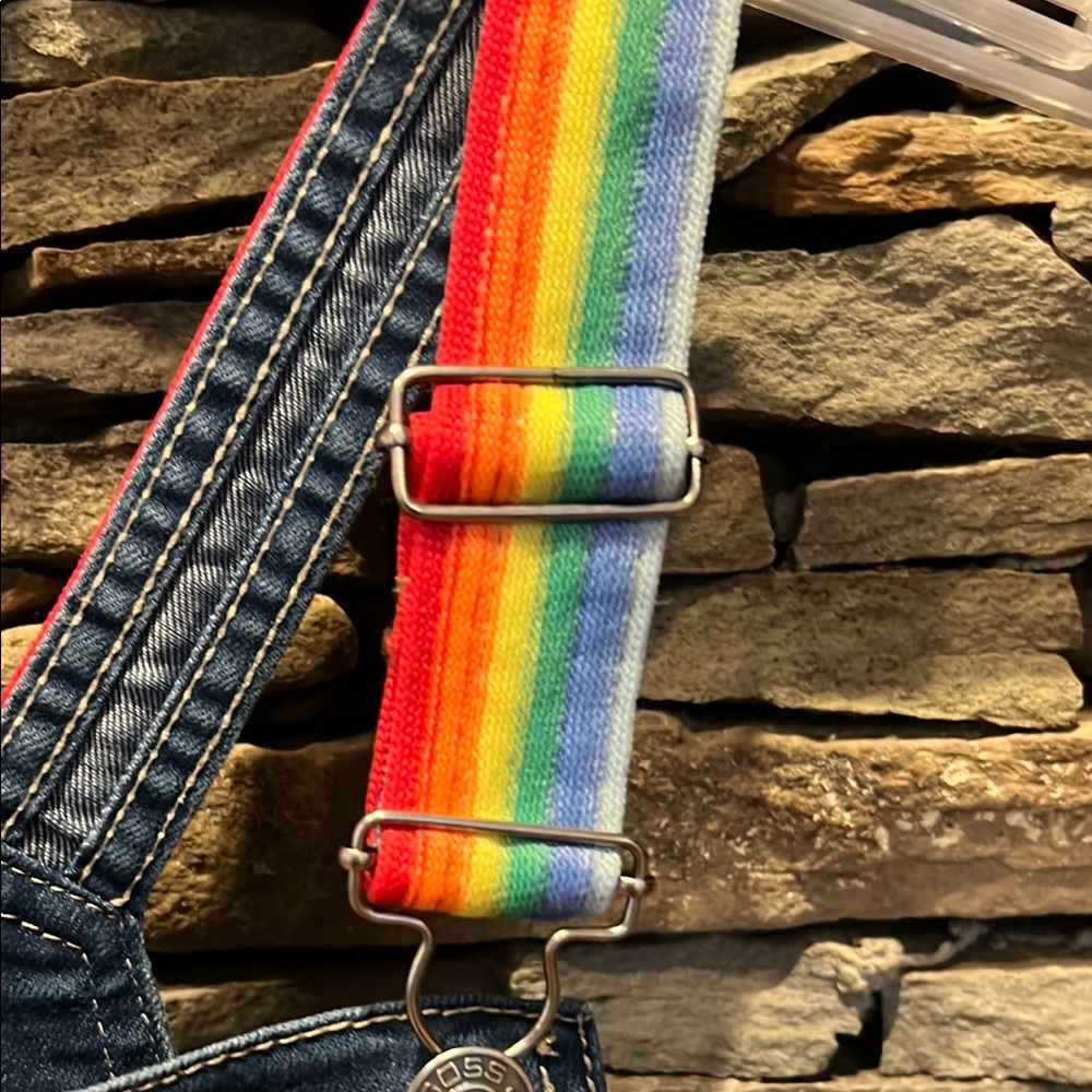 Kids Denim Overalls with Rainbow Straps- like new!!! - Picture 4 of 13